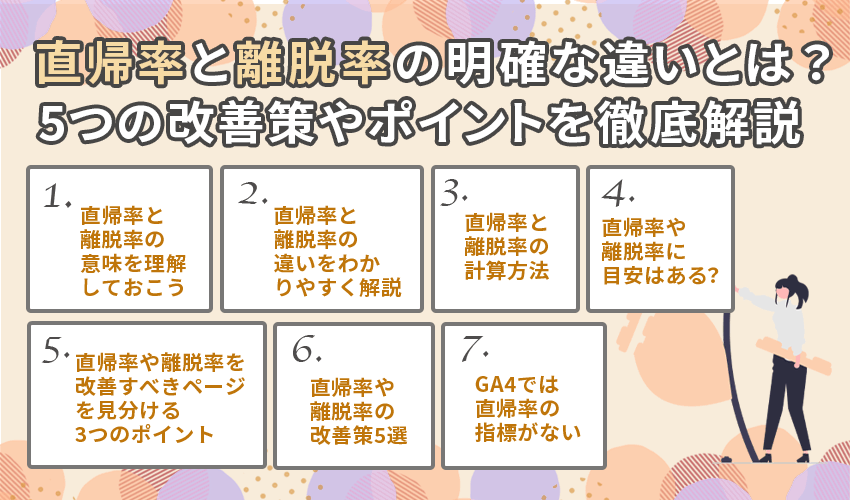 直帰率と離脱率の明確な違いとは?5つの改善策やポイントを徹底解説|デジマケの教科書
