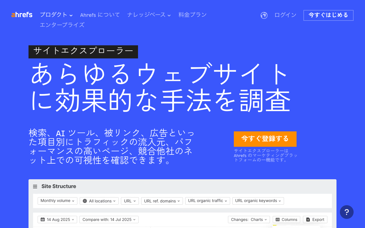 Ahrefs Site Explorerのファーストビュー