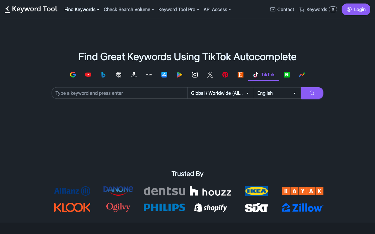 キーワードツールのファーストビュー